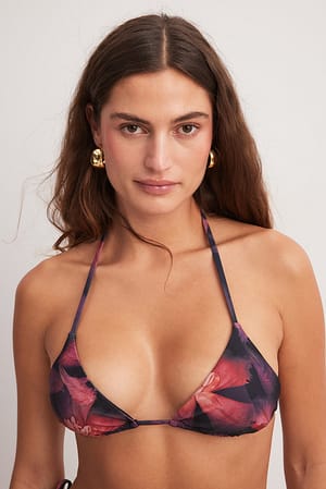 Red Flower Print Padded Triangle Bikini Top