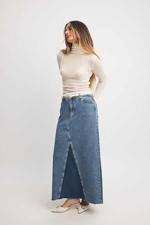 Mid Blue Panel Maxi Denim Skirt