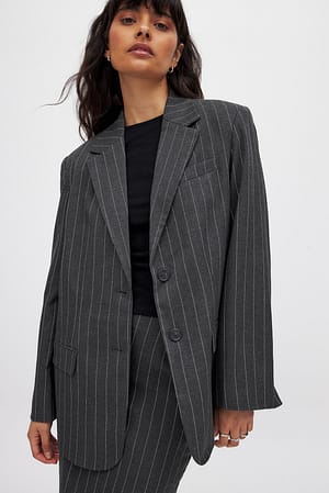 Grey Stripe Pinstripe Oversized Blazer