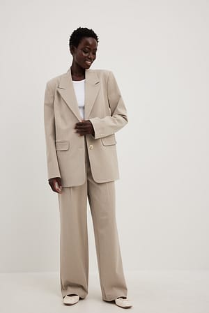 Beige Stripe Pinstripe Suit Trousers