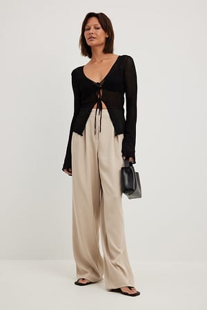 Sand Pleat Detail High Waist Suit Pants