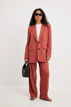 Rust Pleat Detail Mid Waist Suit Pants