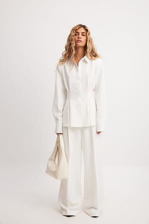 Off White Pleat Detail Loose High Waist Pants