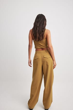 Camel Pleated Mid Waist Pants