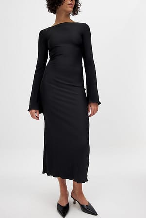 Black Pleated Midi Dress