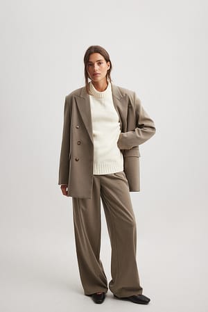 Dusty Olive Pleated Wide Leg Suit Pants