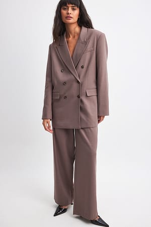 Dark Mauve Pleated Wide Leg Suit Pants