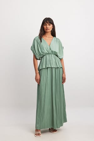 Green Plisse Tiered Maxi Dress