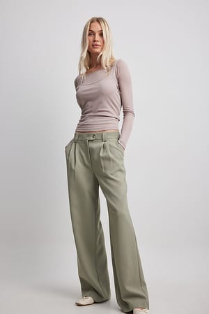 Dusty Sage Pocket Detail Mid Waist Suit Pants