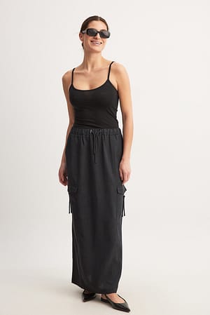 Black Pocket Detail Maxi Skirt