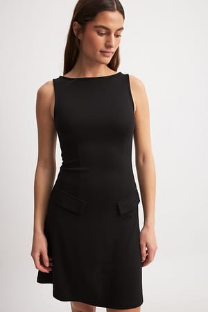 Black Pocket Detail Mini Dress