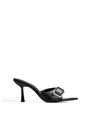 Black Pointy Toe Buckle Detail Heels