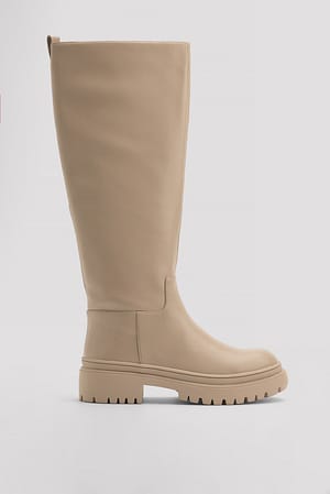 Taupe Beige Profile Sole Shaft Boots