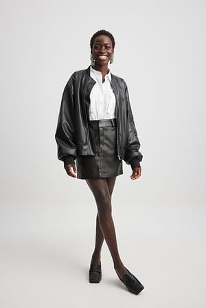 Black PU Mini Skirt With Waist Band
