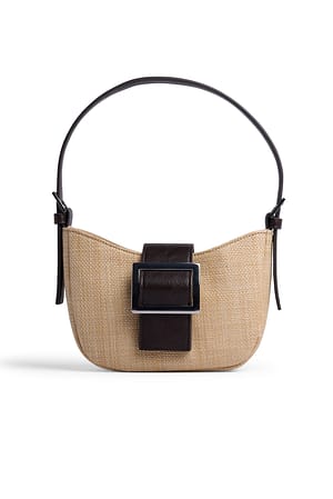 Brown/Beige Raffia Buckle Detail Handbag