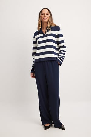 Navy Relaxed Mid Waist Trousers