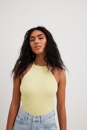 Light Yellow Rib Knitted Halterneck Top