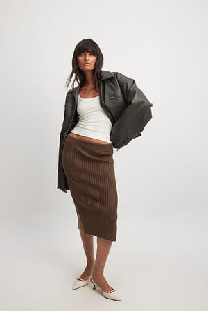 Brown Rib Knitted Skirt