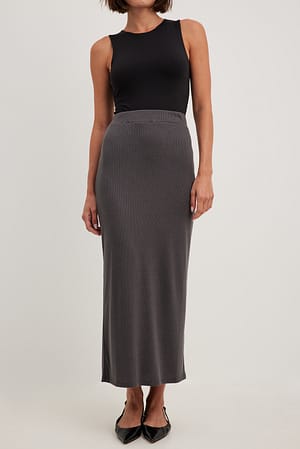 Dark Grey Rib Maxi Skirt