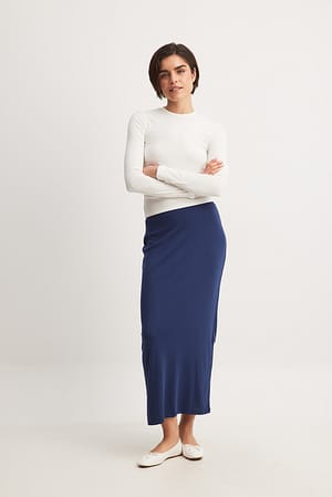 Navy Rib Maxi Skirt