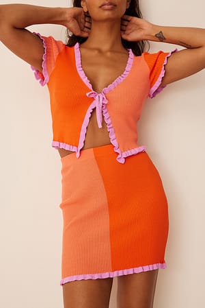 Orange/Pink Ribbed Colourblock Skirt