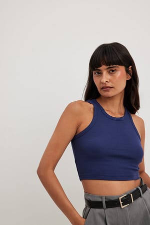 Navy Ribbed Cropped Tank