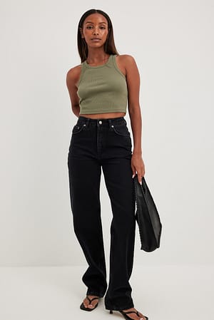 Khaki Ribbed Cropped Tank