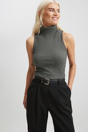 Dark Grey Roll Neck Sleeveless Top