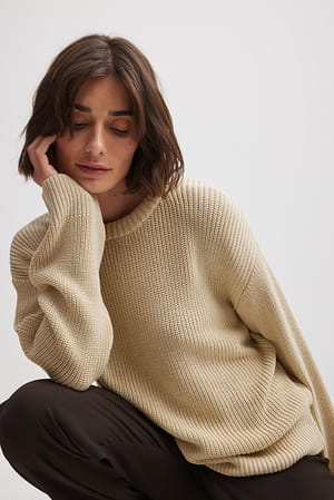 Beige Round Neck Knitted Sweater