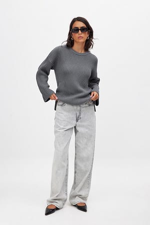 Grey Round Neck Knitted Sweater