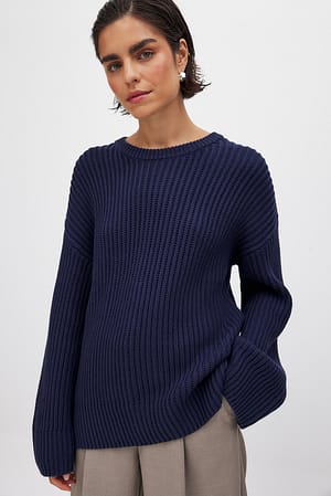 Navy Round Neck Knitted Sweater