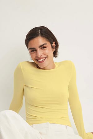 Light Yellow Round Neck Long Sleeve Top