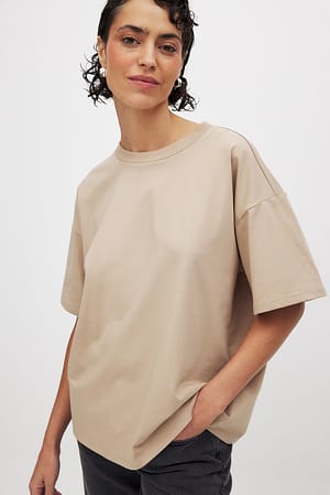 Taupe Round Neck Oversized Heavy Tee