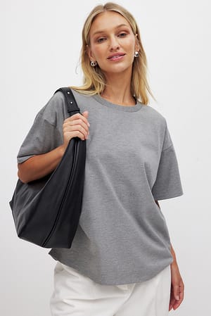 Light Grey Melange Round Neck Oversized Heavy Tee