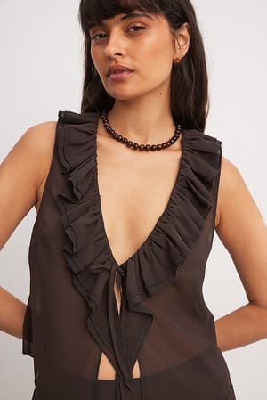 Brown Ruffle Chiffon Top