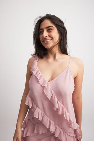 Pink Ruffle Detail Chiffon Singlet