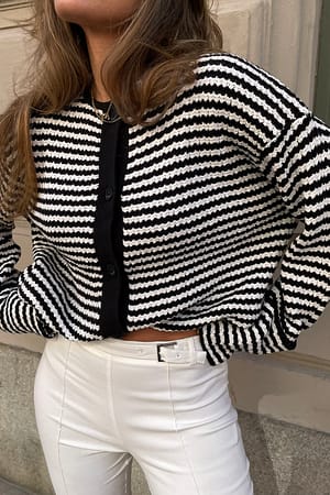 Black/White Striped Boxy Cardigan