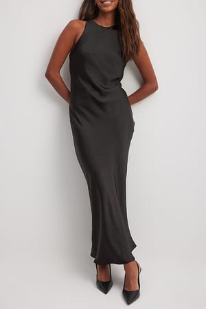 Black Satin Bias Cut Slip Dress