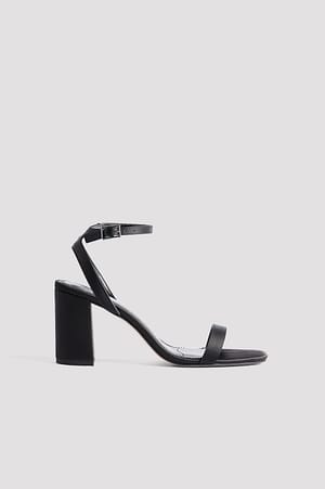 Black Satin Block Heel Sandals