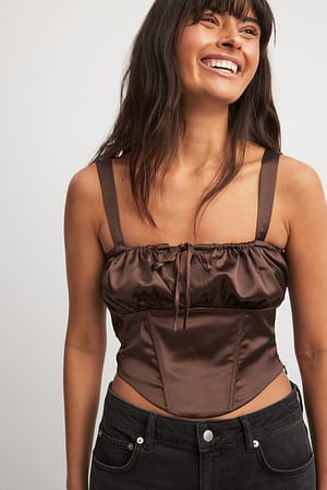 Brown Satin Corset Crop Top