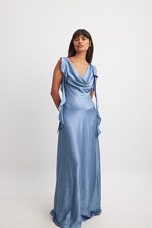 Blue Satin Mermaid Maxi Dress