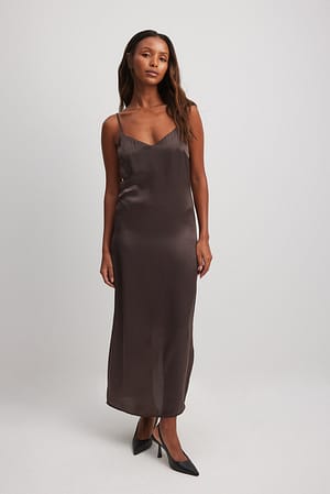 Brown Satin Slip Dress