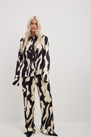 Abstract Zebra black Satin Suit Pants