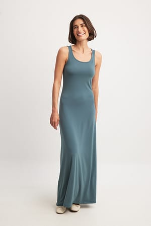 Grey Scooped Neck Maxi Tank Dress