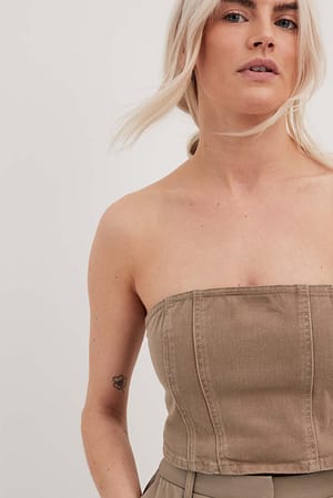 Light Brown Seam Detail Denim Top