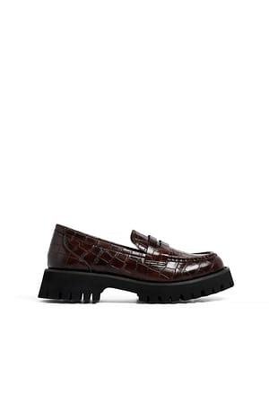 Brown Croco Seam Detail Loafers