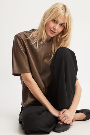 Coffee Seam Detailed PU Top