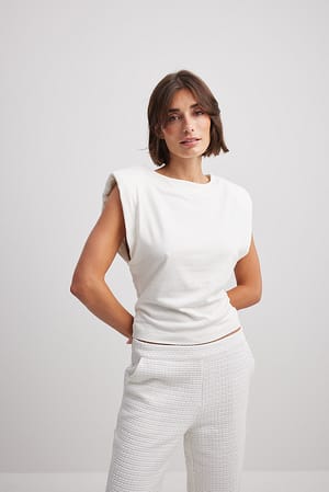 White Sharp Shoulder Top