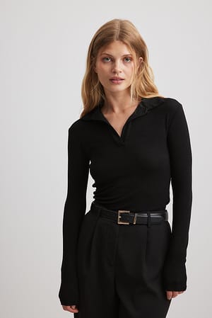 Black Sheer Collar Top