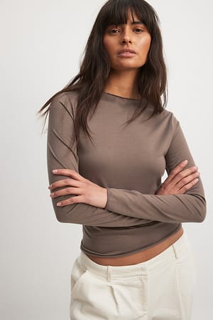 Brown Sheer Long Sleeve Top